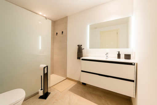 Zweites en-suite Duschbad mit Milchglaswand und modernen Armaturen