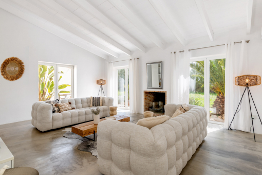 Living room with chimney