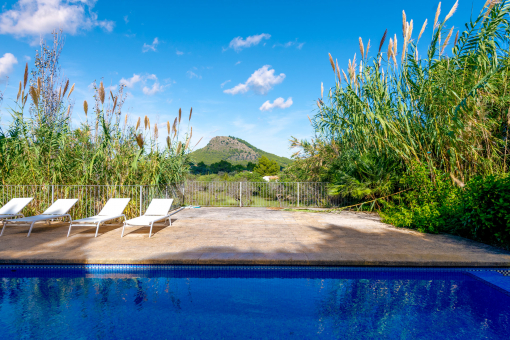 Piscina con mucho sol y un ambiente relajado