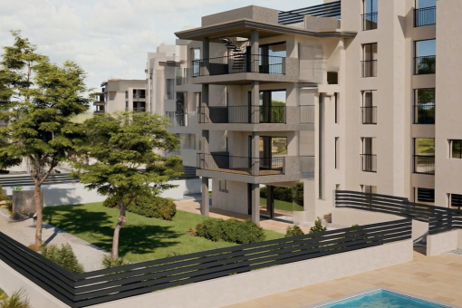 Beautiful new-build garden apartments with communal pool, garage and storage room in Cala Millor