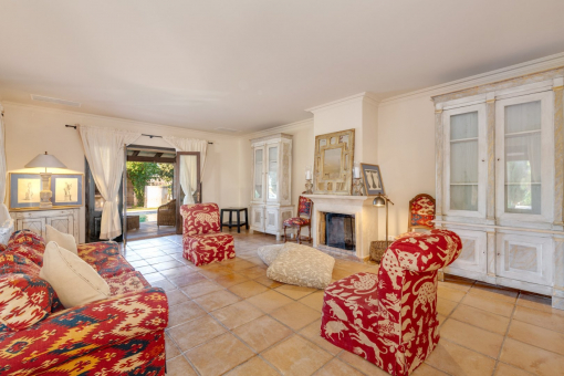 Living room with chimney