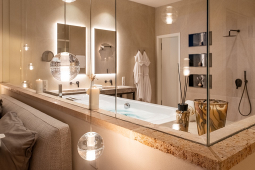 Master bathroom at night