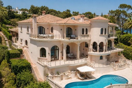 Luxury frontline villa in Sol de Mallorca with pool and sea views, available yearly from September to July