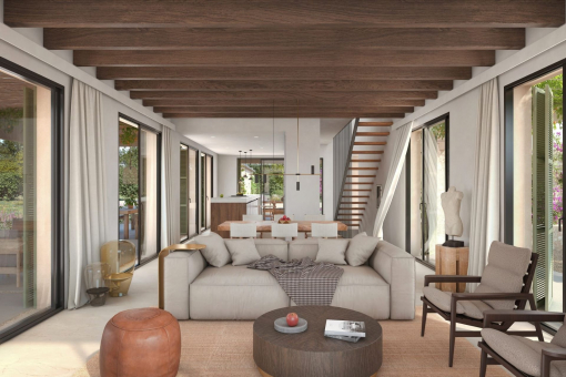Living area with open kitchen and dining area