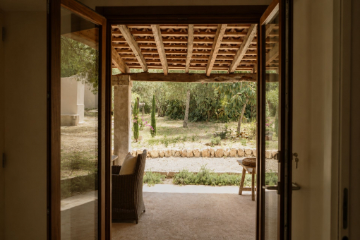 Outdoor terrace with seating area