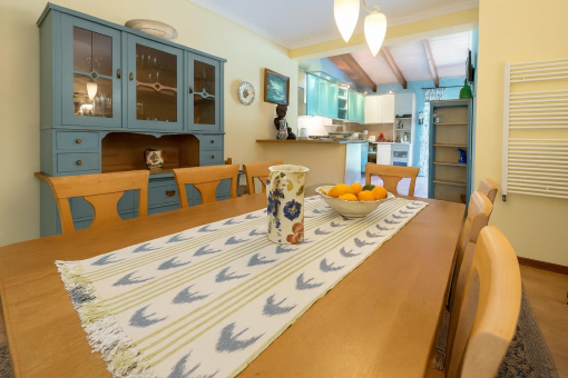 Dining area with decorative vases