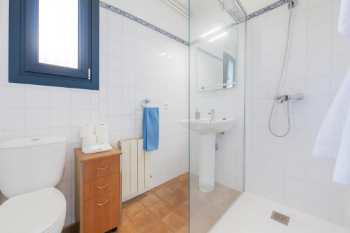 Baño moderno y luminoso con ducha y aseo