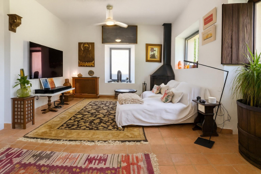 Sala acogedora con chimenea y televisor