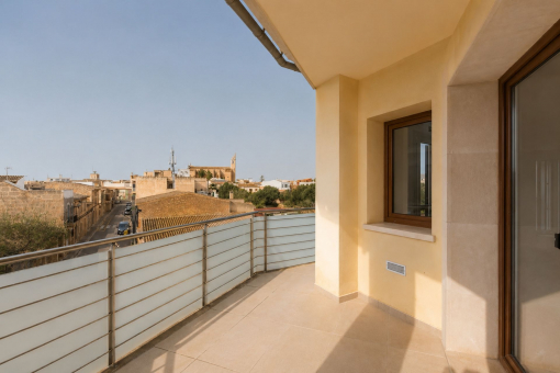 Balcony with a view of the city center