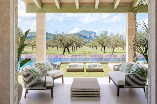 Pool area with views