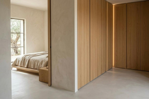 Render del vestidor y dormitorio