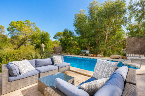Comfortable seating lounge on the poolside sun terrace