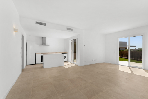 Living area with open-plan kitchen