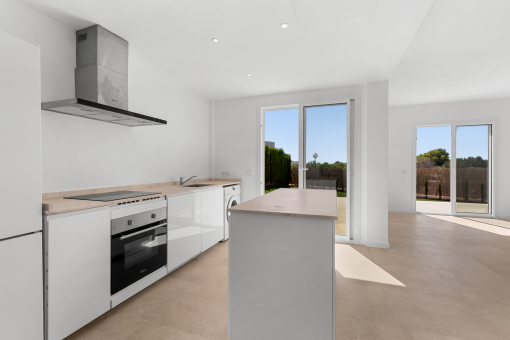 Living area with open-plan kitchen