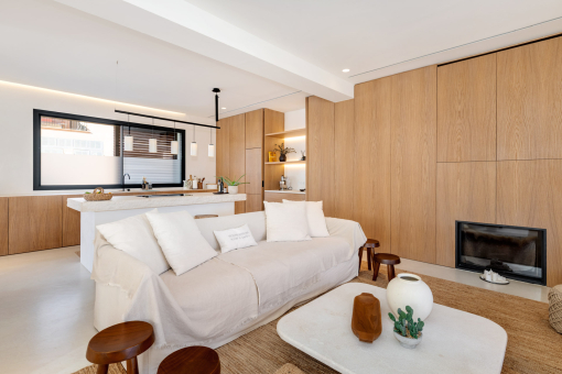 Living area with fireplace