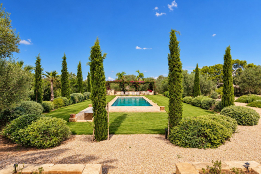 Stunning pool area with sunbathing lawn