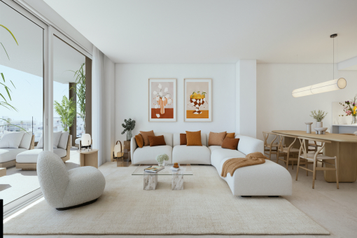 Living and dining area with kitchen