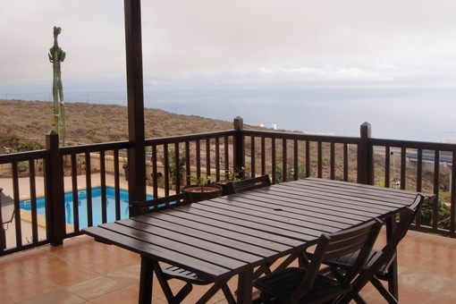 One of the large terraces overlooking the sea and the pool