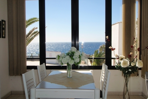 A dining area with a romantic view