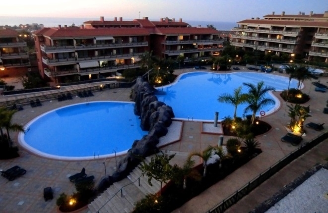 View from the balcony of the large pool area