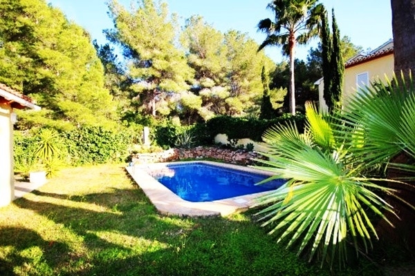 Der paradiesiche Garten der Villa mit großem, geplegten Pool